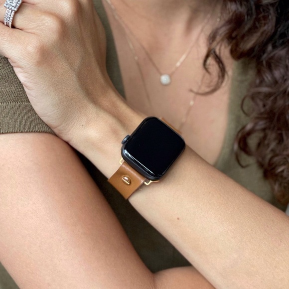 Light Brown Vegan Faux Leather Gold iWatch Band main image 8